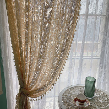 Cotton Linen Crochet Hollow Curtains