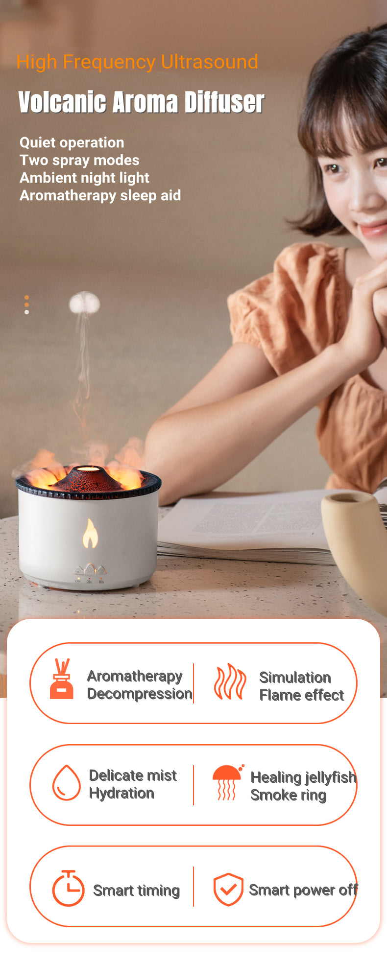 Volcano Aromatherapy  Spray Jellyfish Air Flame Humidifier Diffuser